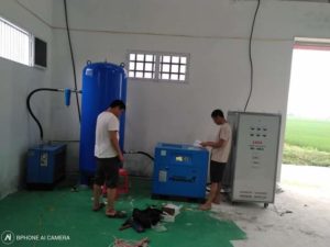 Lắp bộ máy nén khí, máy sấy khí, bình tích khí Pegasus cho xưởng Dệt
